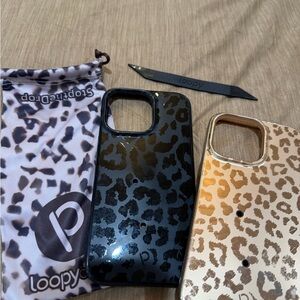 2-Loopy Cases Black and Gold Leopard Print iPhone Cases with Bag and Loopy